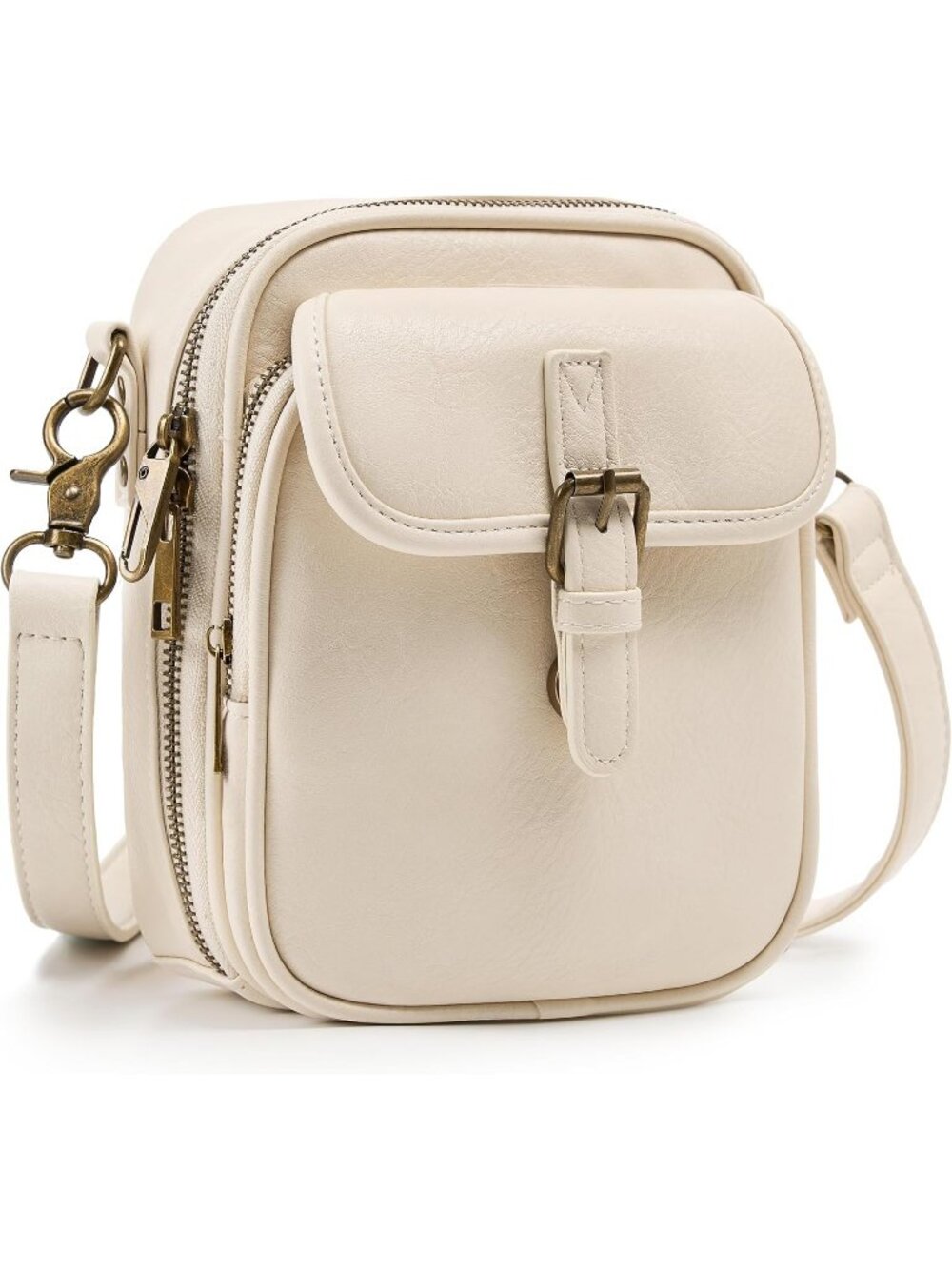 Women's Lvory Vintage White Vegan Leather Crossbody Anti-theft Shoulder Purse